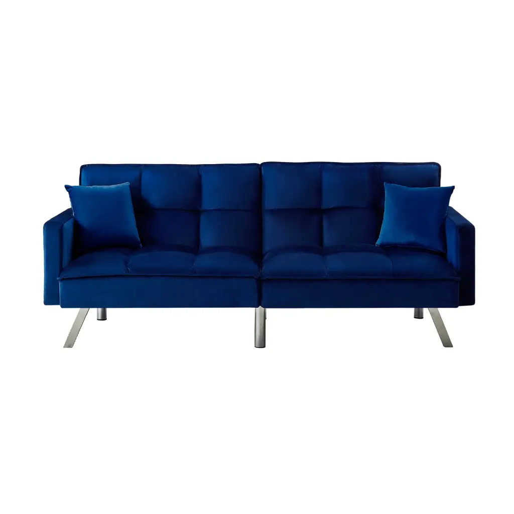 Legend Vansen 80 Convertible Wood Velvet Fabric Sleeper Sofa Bed Blue