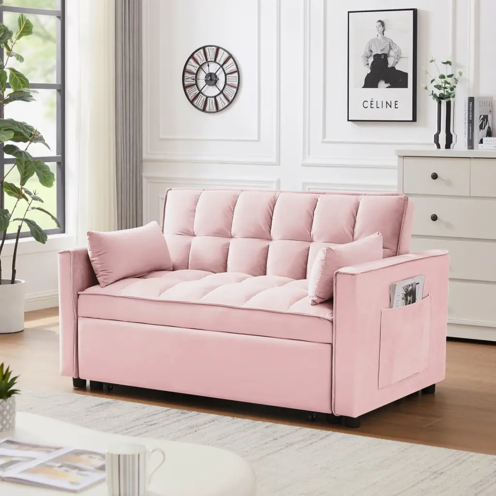 Miekor Modern Velvet Loveseat Futon Sofa Pullout Bed and Reclining Backrest