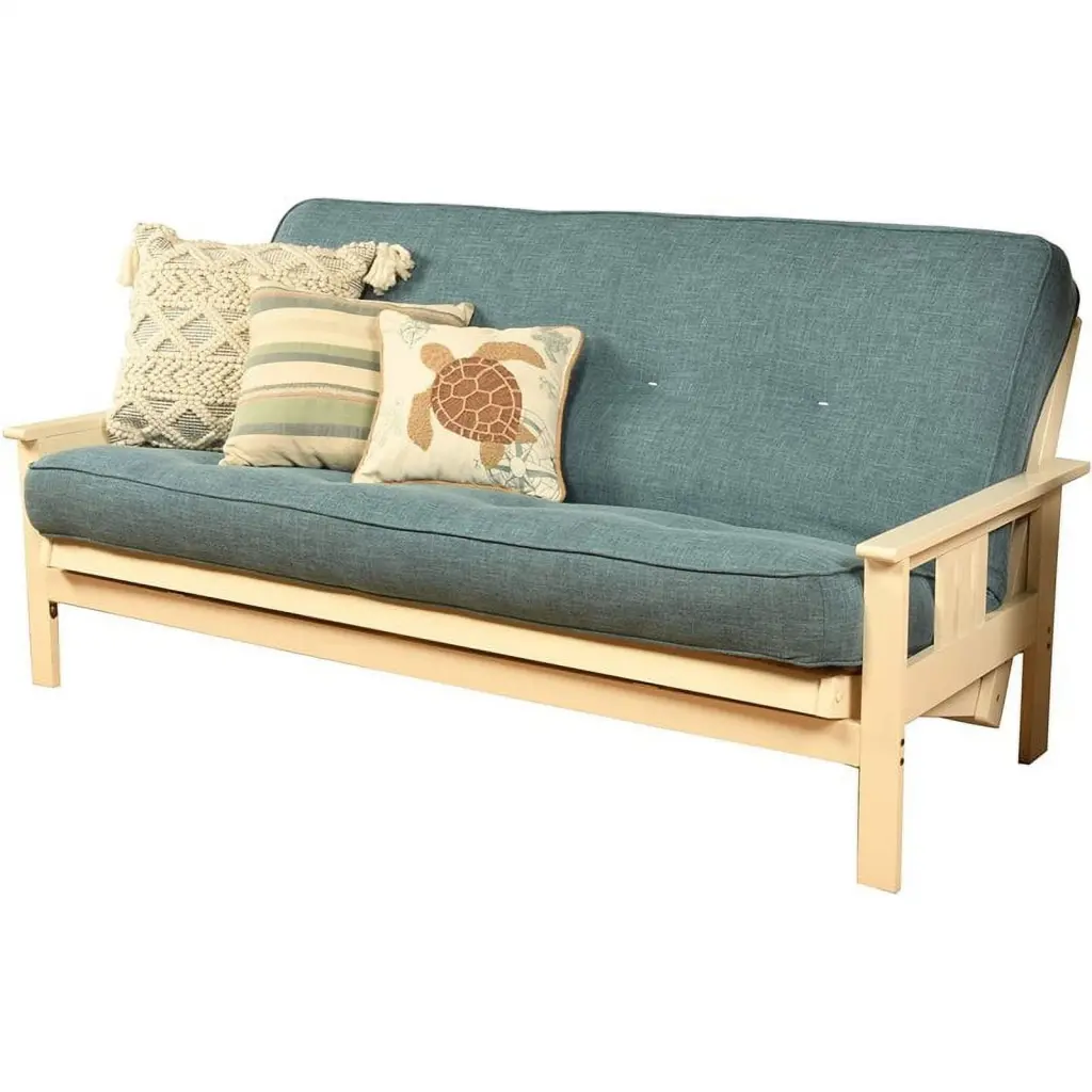 Bowery Hill Modern Full Size Linen Fabric Futon Aqua Blue Stylish Living Spaces
