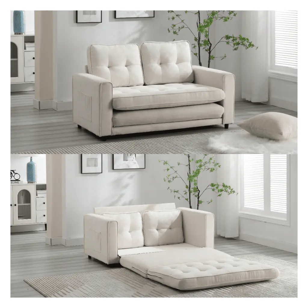 3 Fold Convertible Futon Sofa Bed Space Saving Loveseat Velvet Linen Fabric CNCJ