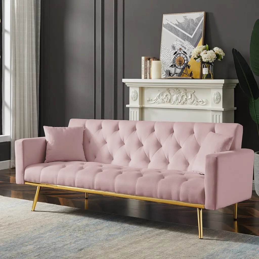 Pink Convertible Folding Futon Sofa Bed Sleeper Sofa Couch Compact Living Space CNCJ