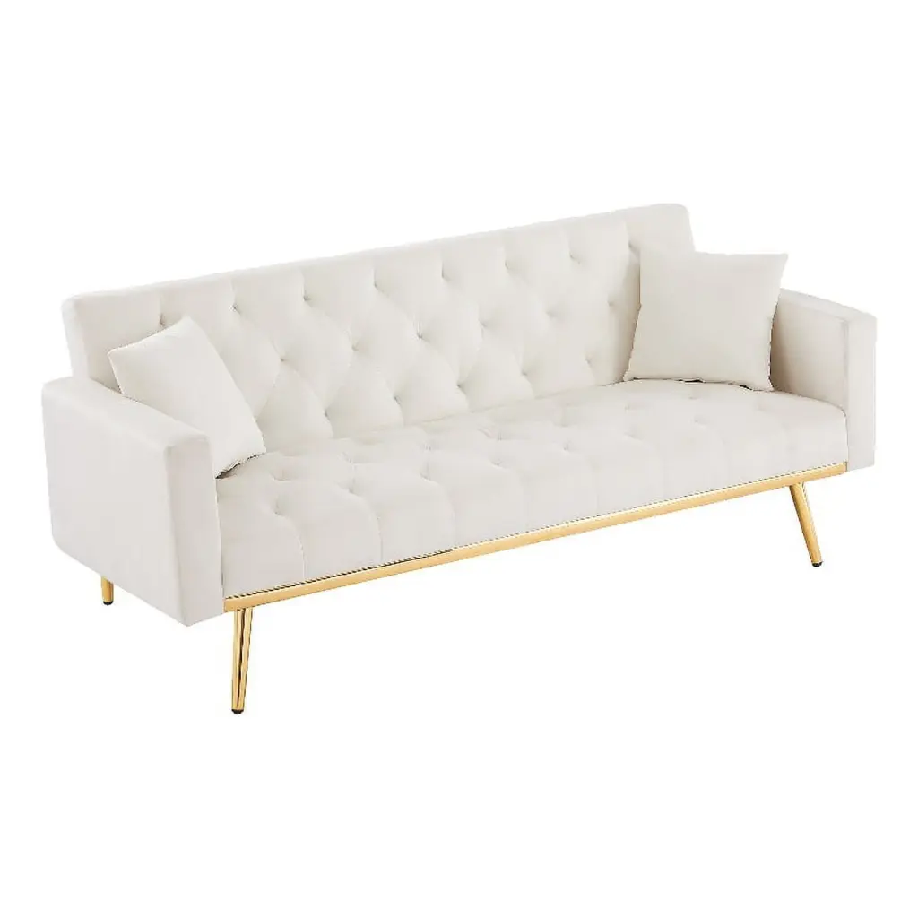 CRO Decor Convertible Folding Futon Velvet Sofa Bed Cream White