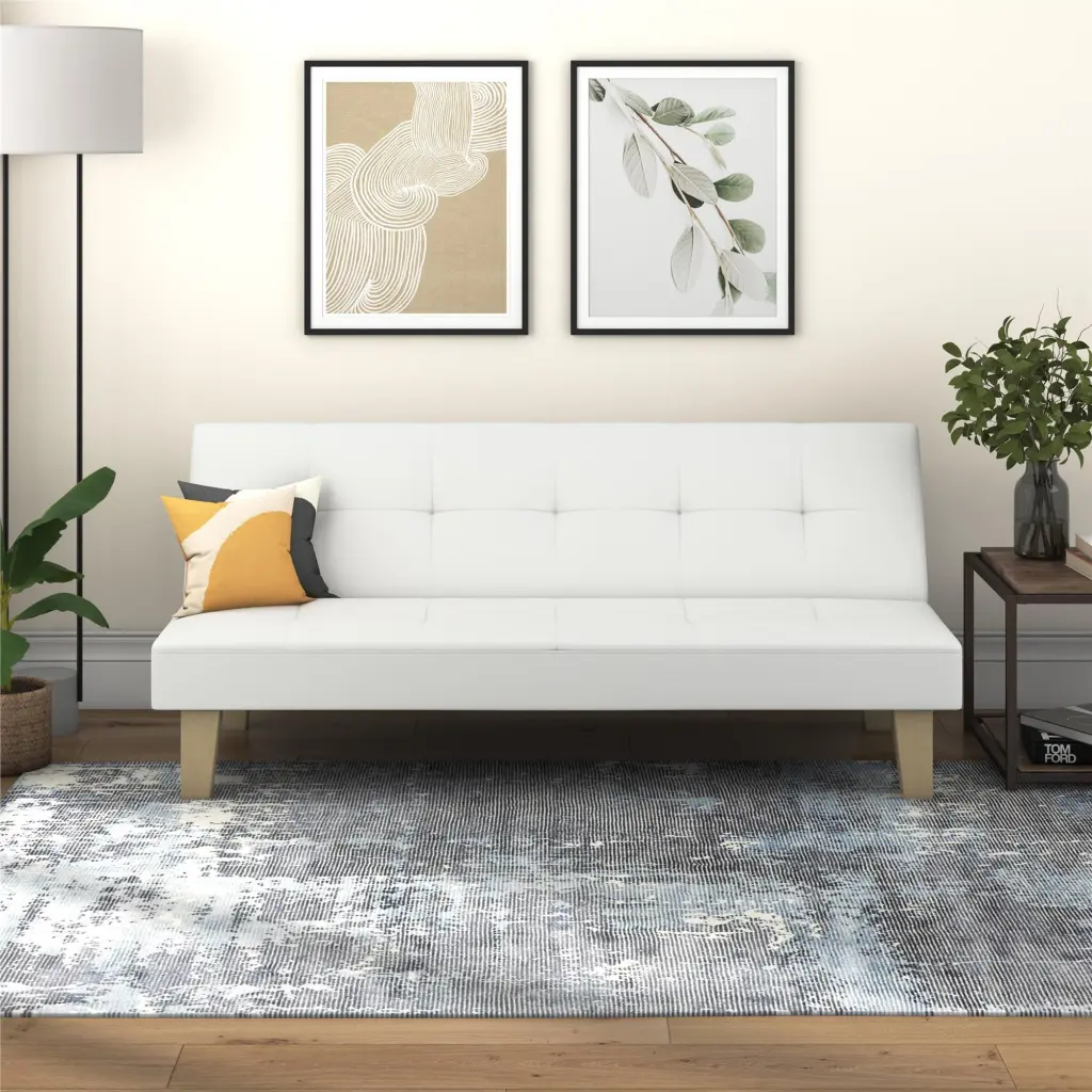 Desert Fields White Aria Futon Sofa Bed Living Room or Guest Room