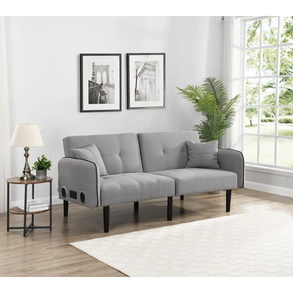 GZXS Futon Sofa Bed Convertible Couch Modern Linen Fabric Adjustable Sleeper Sofa Loveseat Futon Set Stereo