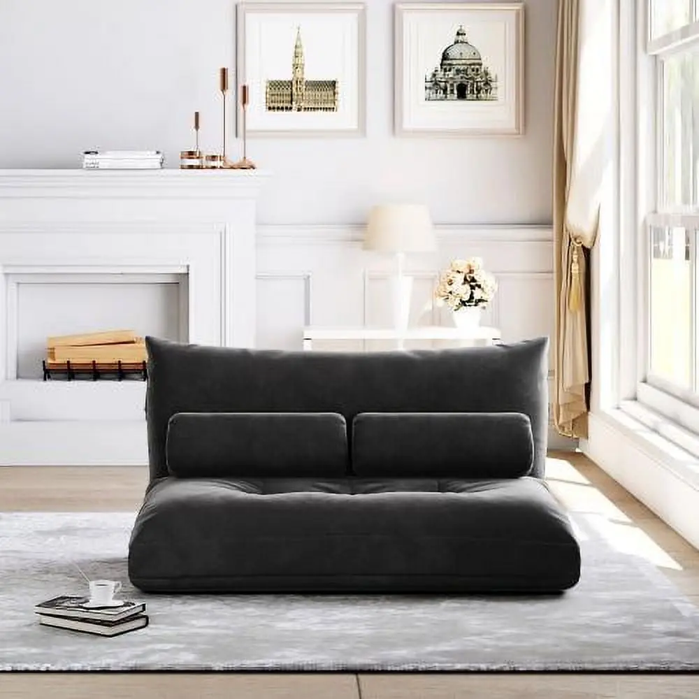JINS&VICO Sofa Bed Adjustable Folding Futon Sofa Video Gaming Sofa Lounge Two Pillows Black JINS & VICO