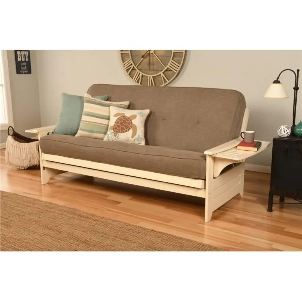 Kodiak Furniture Phoenix Futon Linen Fabric Mattress Antique White/Gray - Space-Saving Sleeper