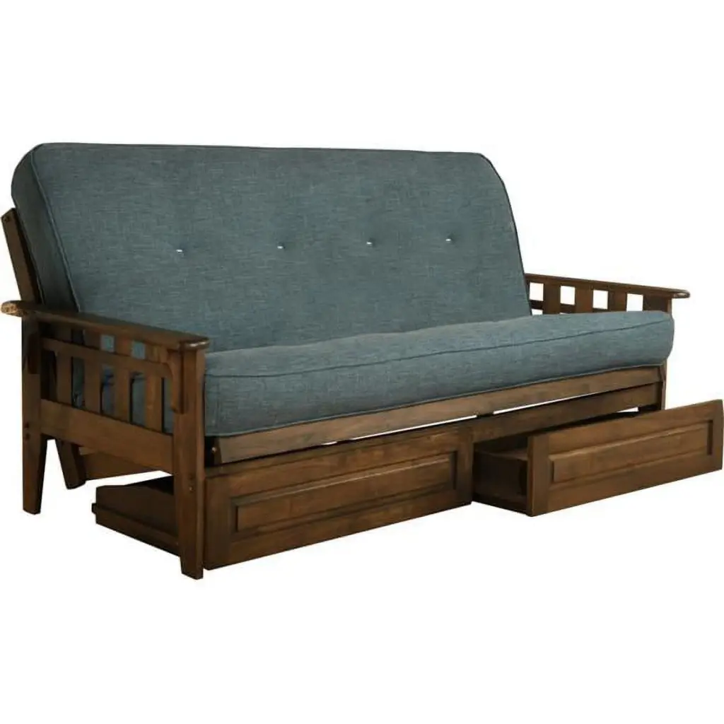 Kodiak Furniture Tucson Frame Linen Fabric Mattress Rustic Walnut Blue