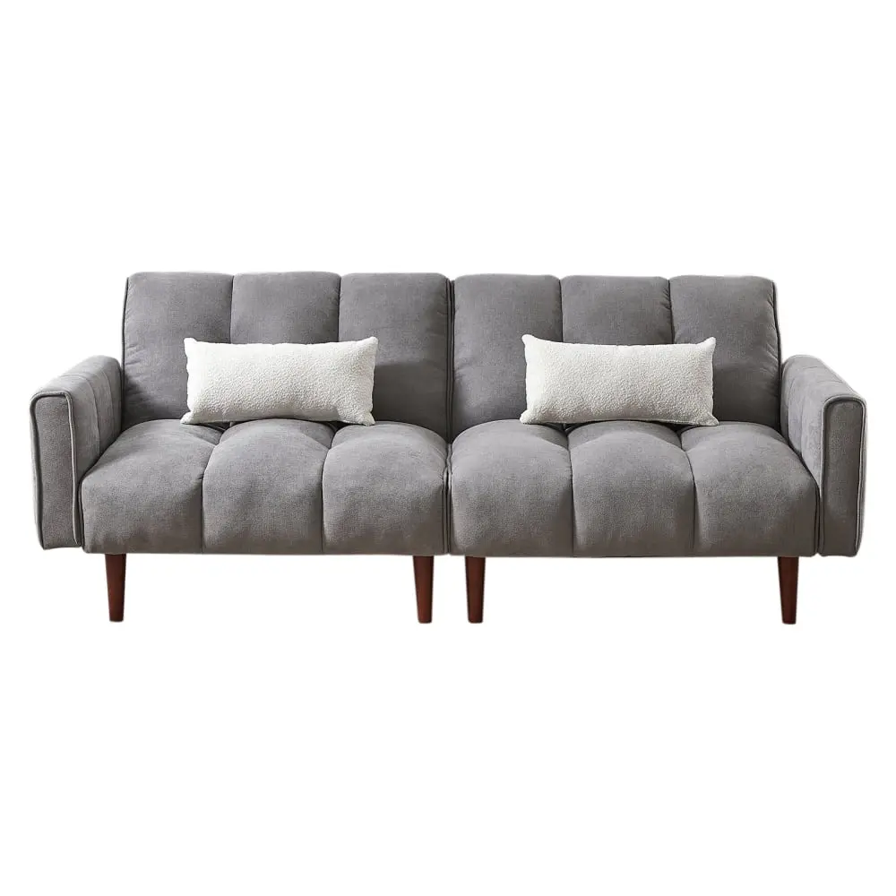 Convertible Futon Sofa Bed Modern Linen Fabric Wooden Legs and 2 Pillows Kojooin