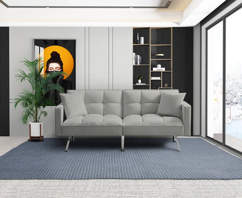 Futon Sofa Bed Convertible Sleeper Modern Velvet Couch Loveseat Two Seat Recliner Lambgier