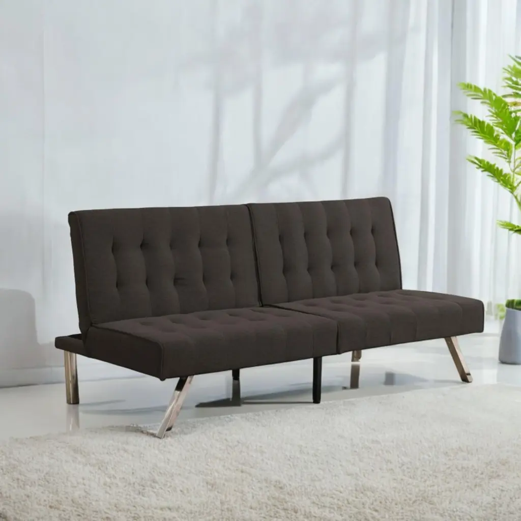 WOOD FRAME STAINLESS LEG FUTON SOFA BED Espresso Miekor