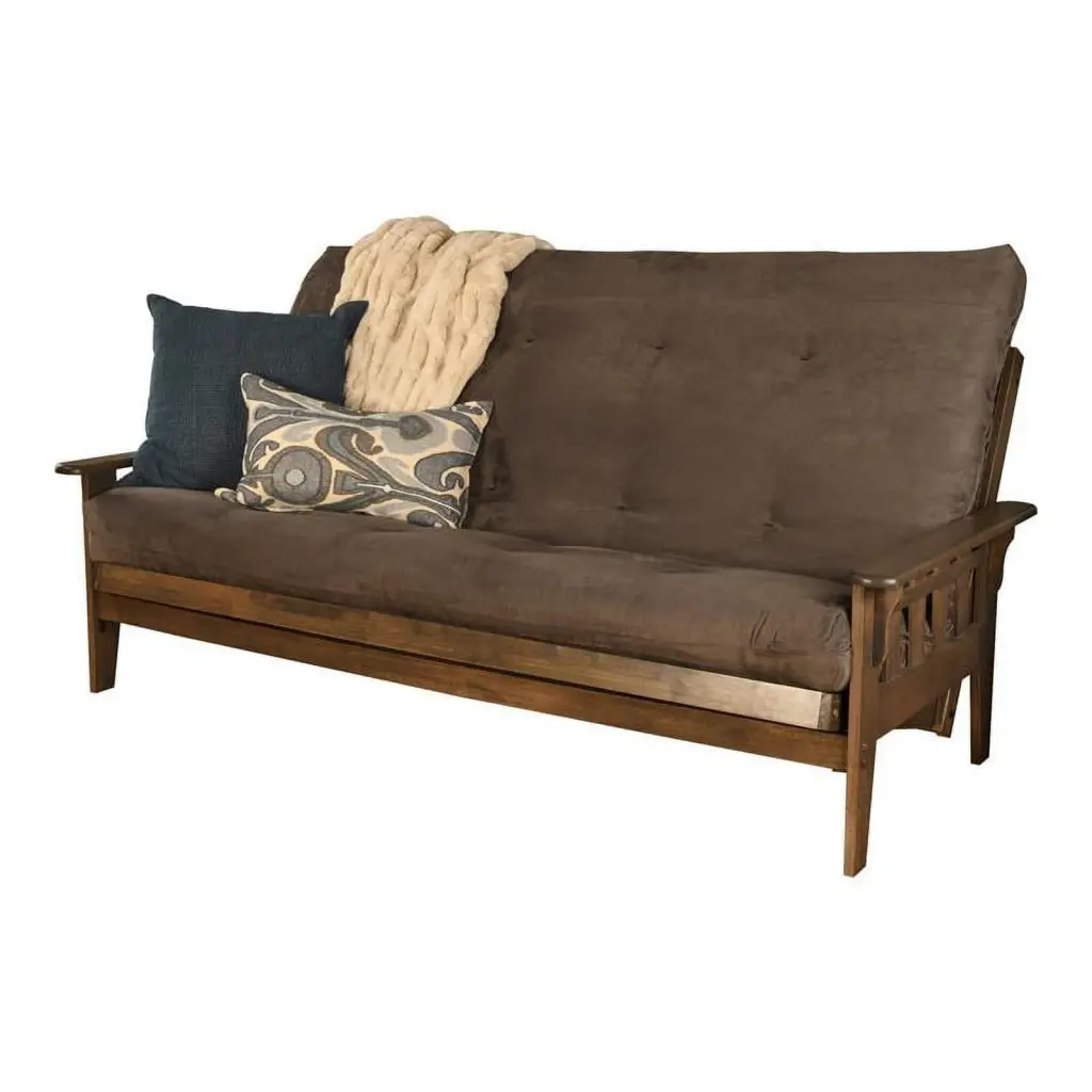 Pemberly Row Queen Futon Fabric Mattress Gray and Rustic Walnut