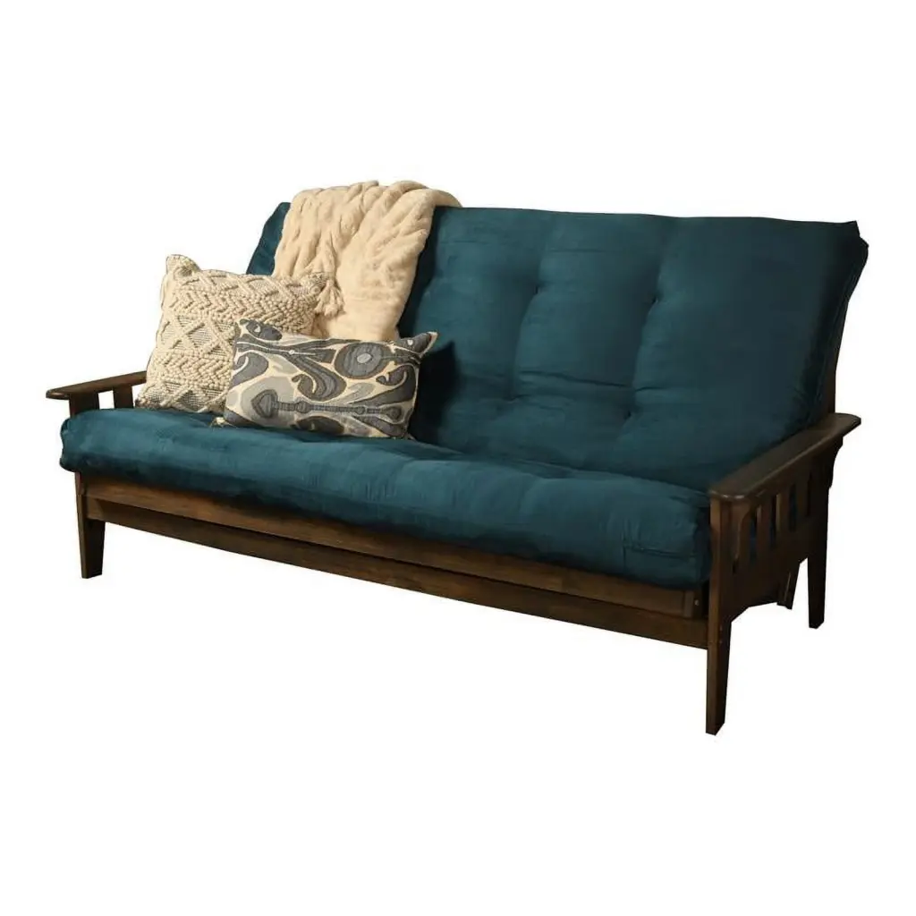 Pemberly Row Queen Futon Fabric Mattress Navy Blue and Walnut
