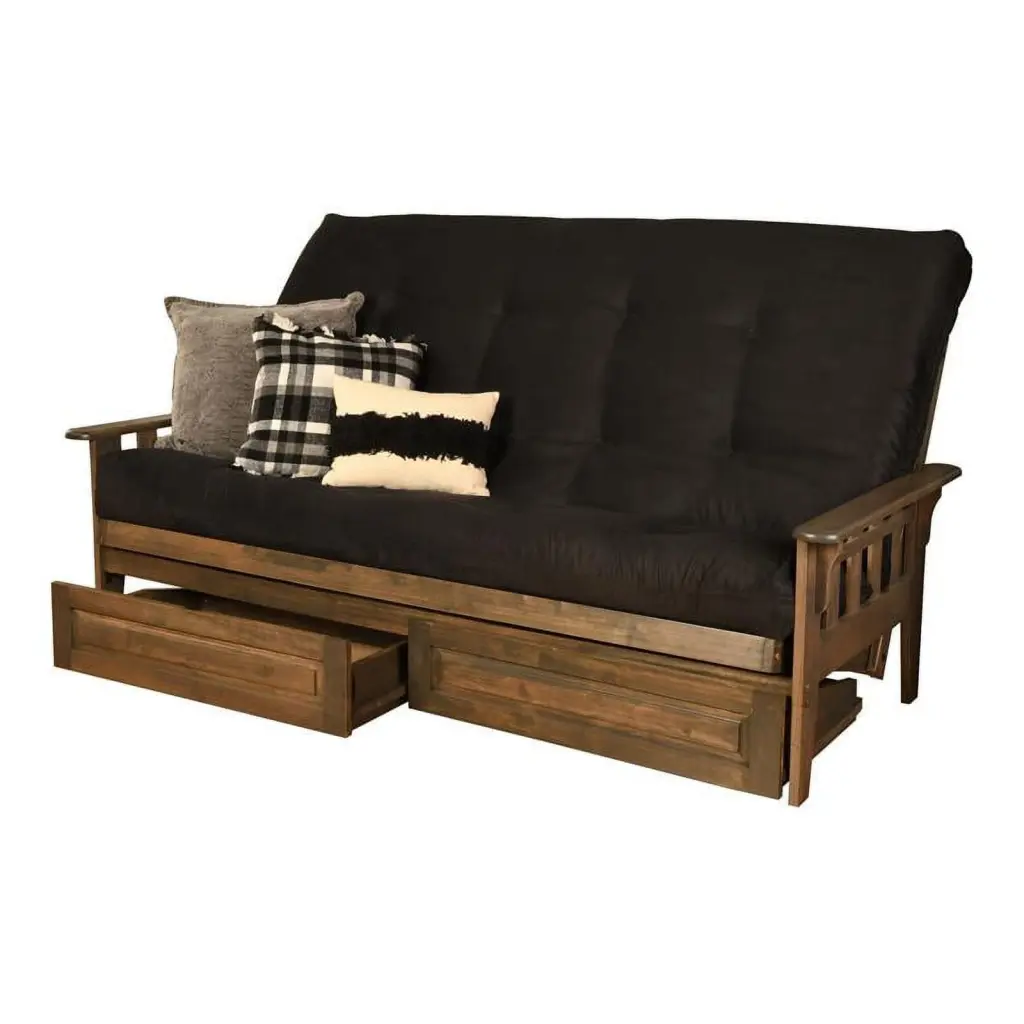 Pemberly Row Queen Futon Suede Fabric Mattress Black Walnut