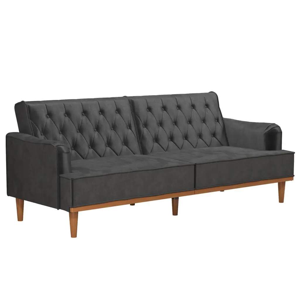 Pemberly Row Vintage Convertible Sofa Bed Futon Dark Gray Velvet