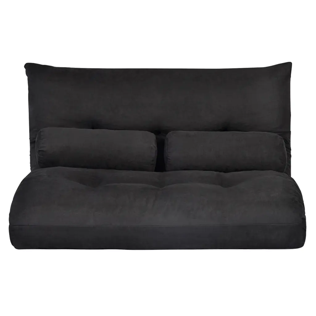 Lazy Sofa Sleek Black Adjustable Folding Futon Design Two Pillows Ideal Video Gaming Reading or Napping Ponnky