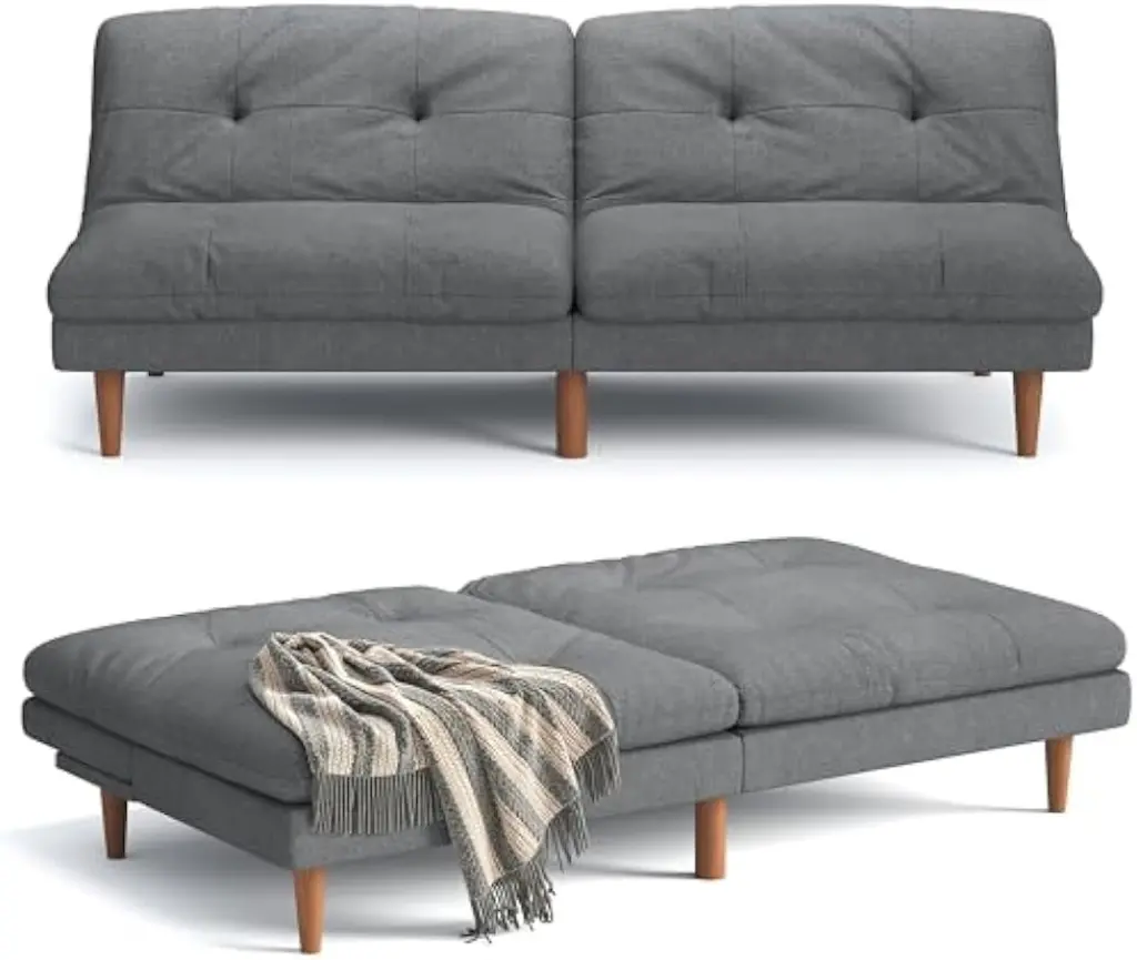 Futon Sofa Bed Modern Linen Couch Convertible Folding Futon Reclining Sleeper Sofa Dark Grey Puapli