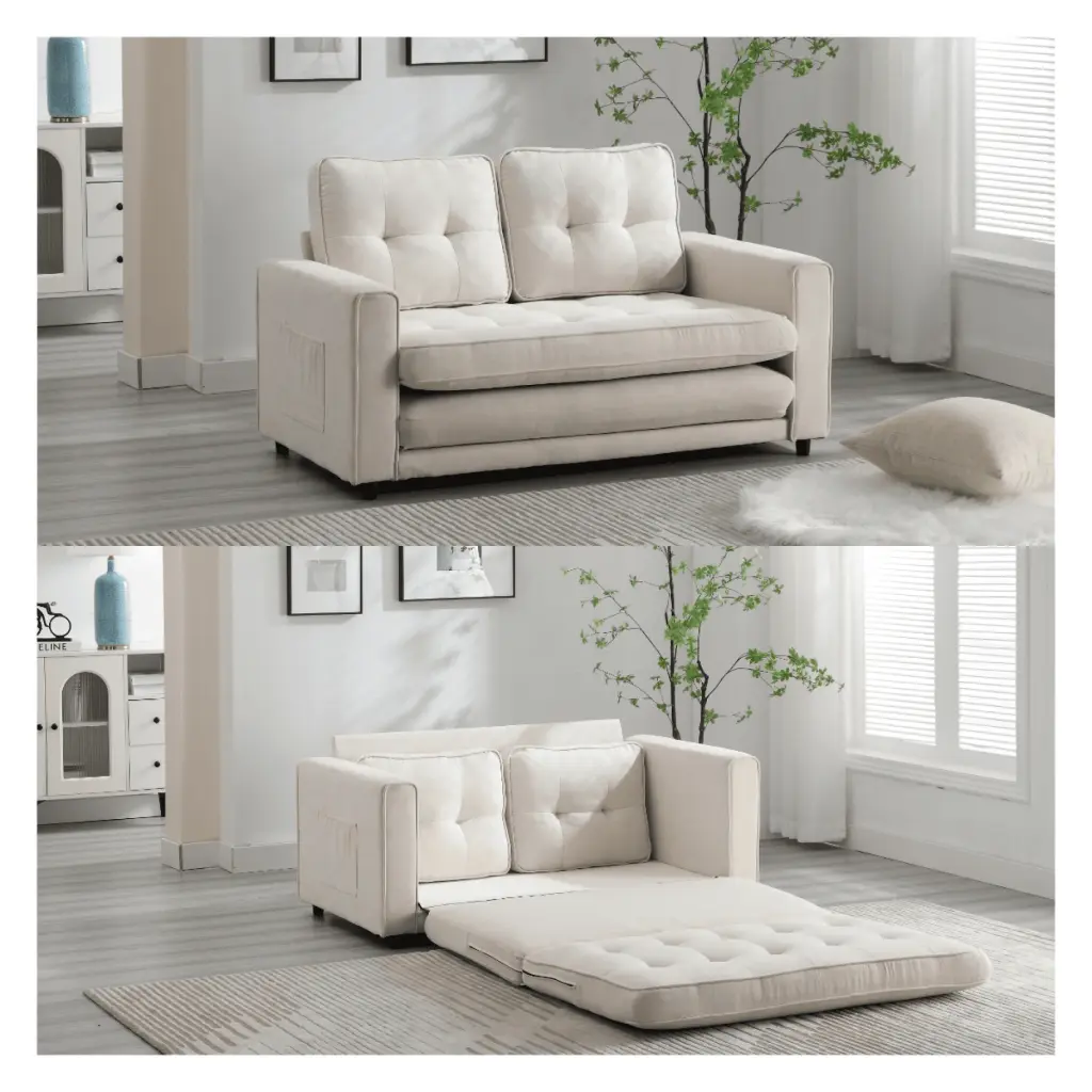 Versatile 3-Fold Convertible Futon Couch Sleeper Sofa Bed Space-Saving Loveseat Dark Gray Light Gray Beige SNAILF