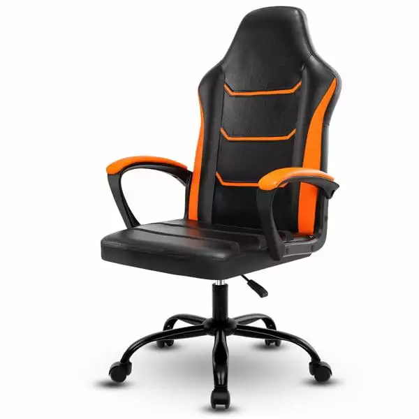 Video Gaming Computer Chair Adjustable Height Swivel PU Leather Office Chair Orange SuperDope