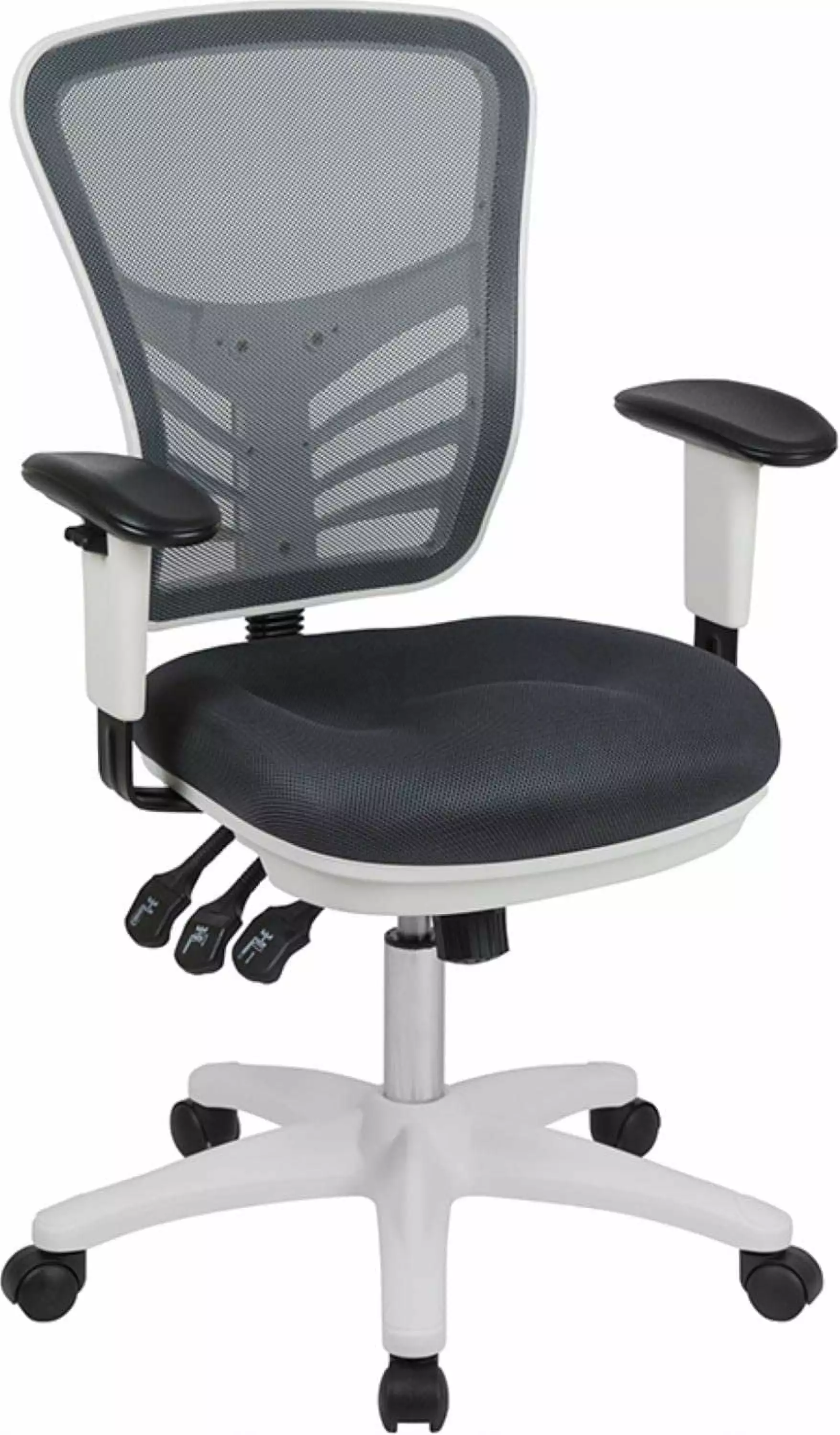 Nicholas Mid Back Swivel Ergonomic Mesh Office Gaming Chair Adjustable Lumbar Support Height Gray White TRAHOO