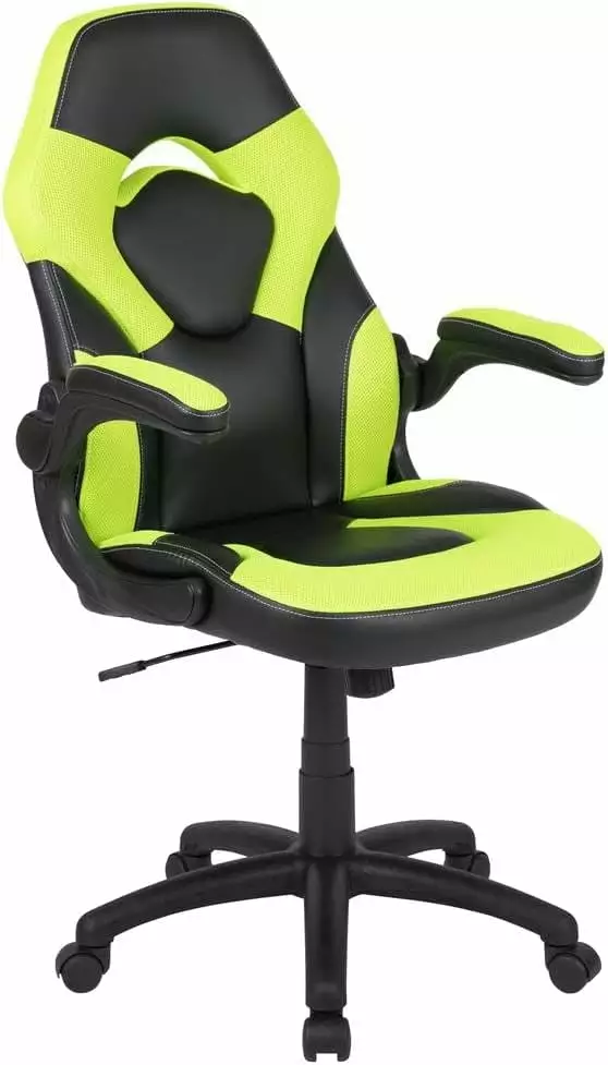 X10 Gaming Chair Racing Office Ergonomic Computer PC Adjustable Swivel Chair Neon Green Black LeatherSoft TRAHOO