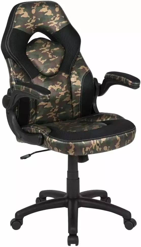 X10 Gaming Chair Racing Office Ergonomic Computer Pc Adjustable Swivel Chair Flip-Up Arms Camouflage Black Leathersoft TRAHOO