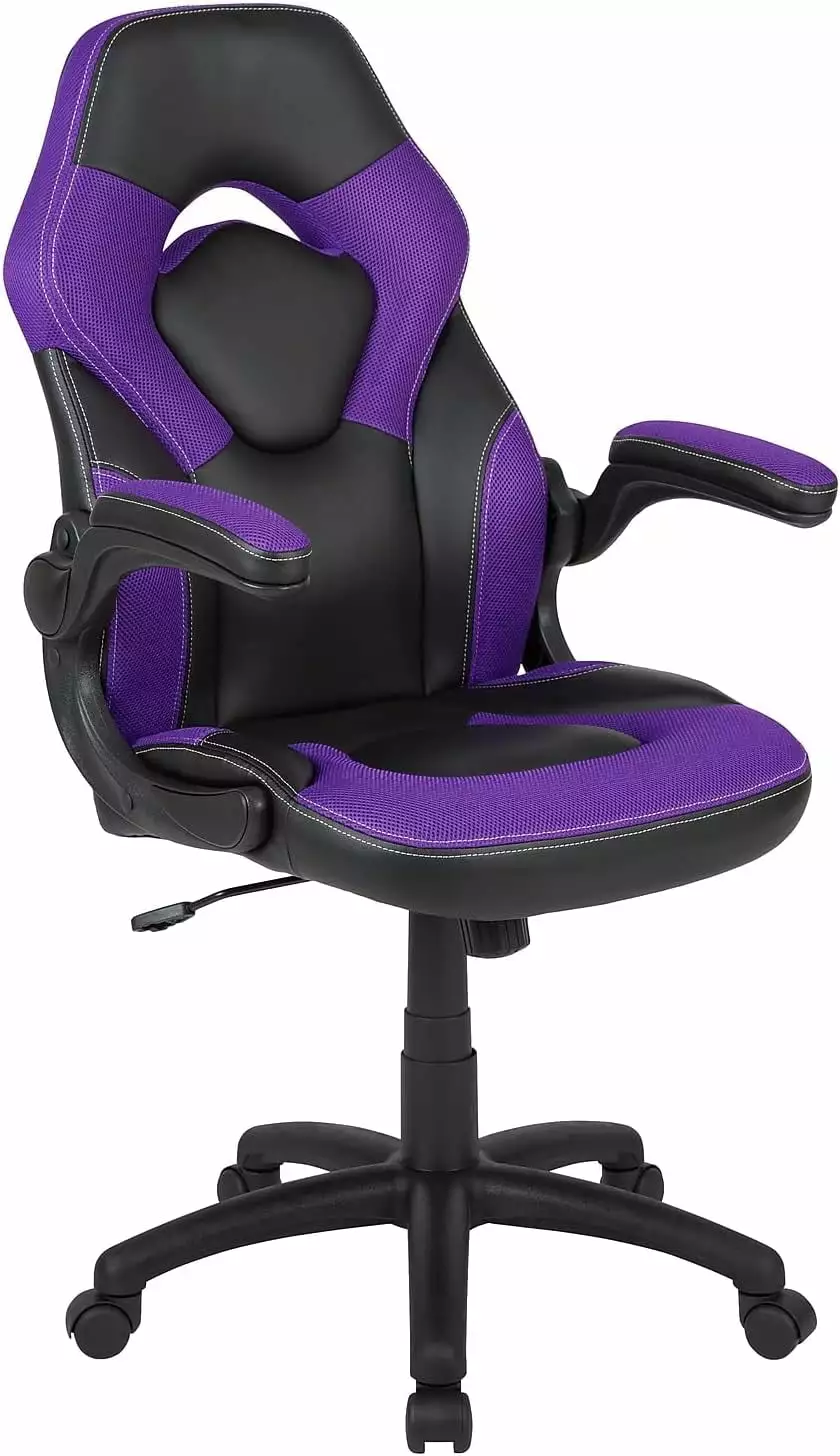 X10 Gaming Chair Racing Office Ergonomic Computer PC Adjustable Swivel Chair Purple Black Leathersoft TRAHOO