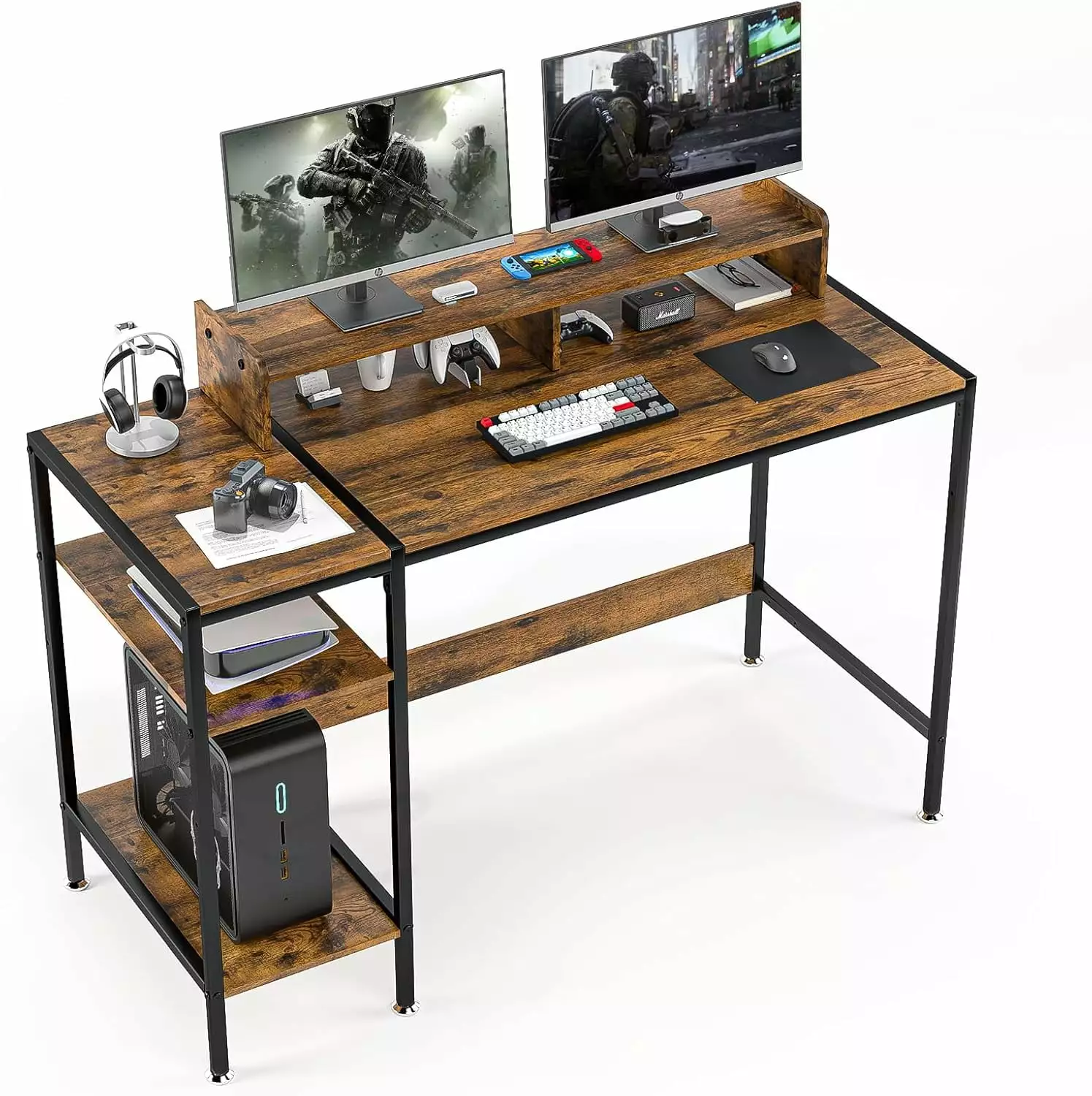 47Gaming Desk Computer Desk Home Office Desk Monitor Stand Writing Desk 2 Monitors Adjustable Storage Space A&A Manufacturing