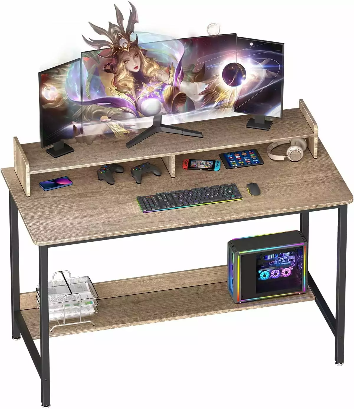 32 Inch Computer Desk Shelves - Gaming Writing Desk Metal Frame Home Office - Grey A&A Manufacturing