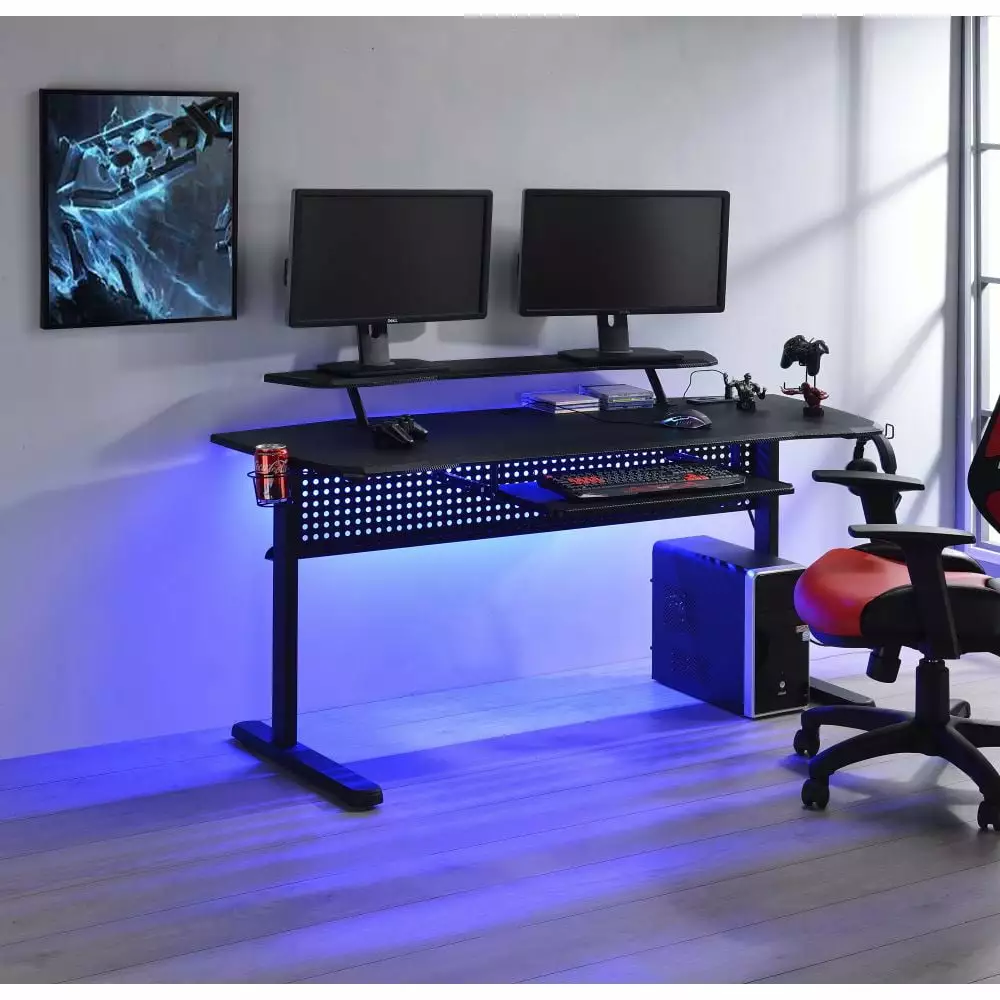 Vildre Gaming Table USB Port Black Finish PC and Console Gamers ApexGlow