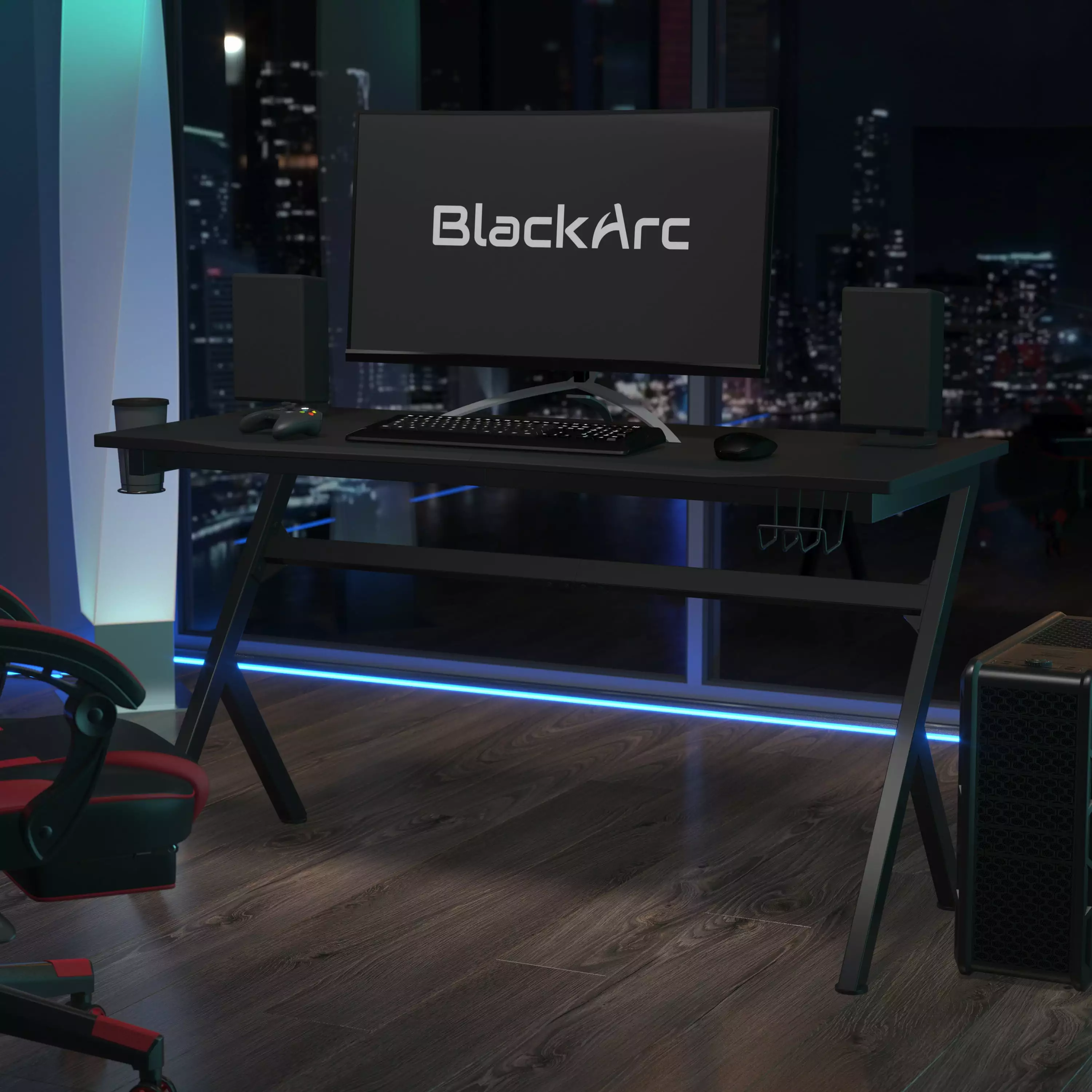 BlackArc Black Gaming Desk Detachable Cupholder and Headphone Hook