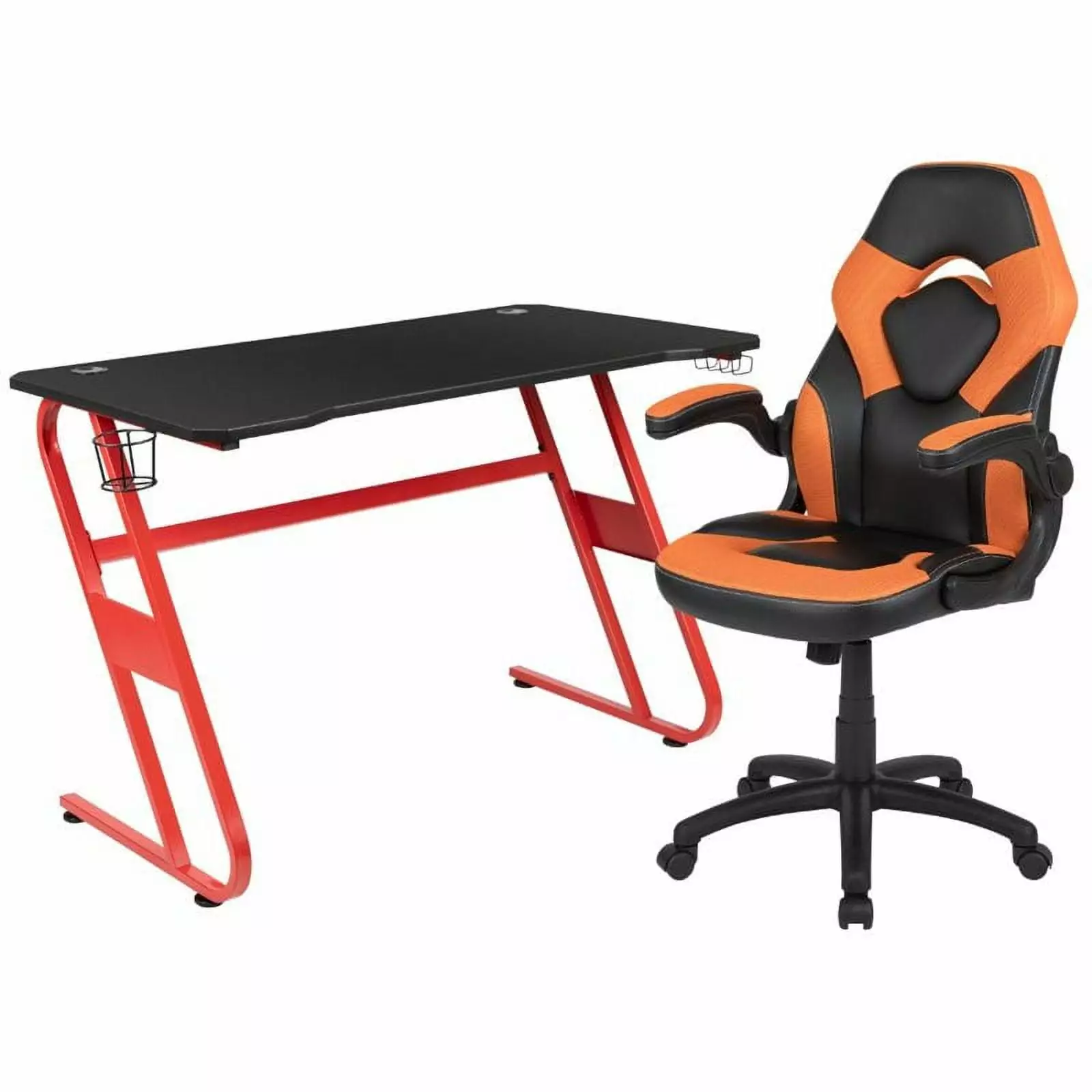 Bowery Hill 2 Piece Z Frame Gaming Desk Set Red and Orange