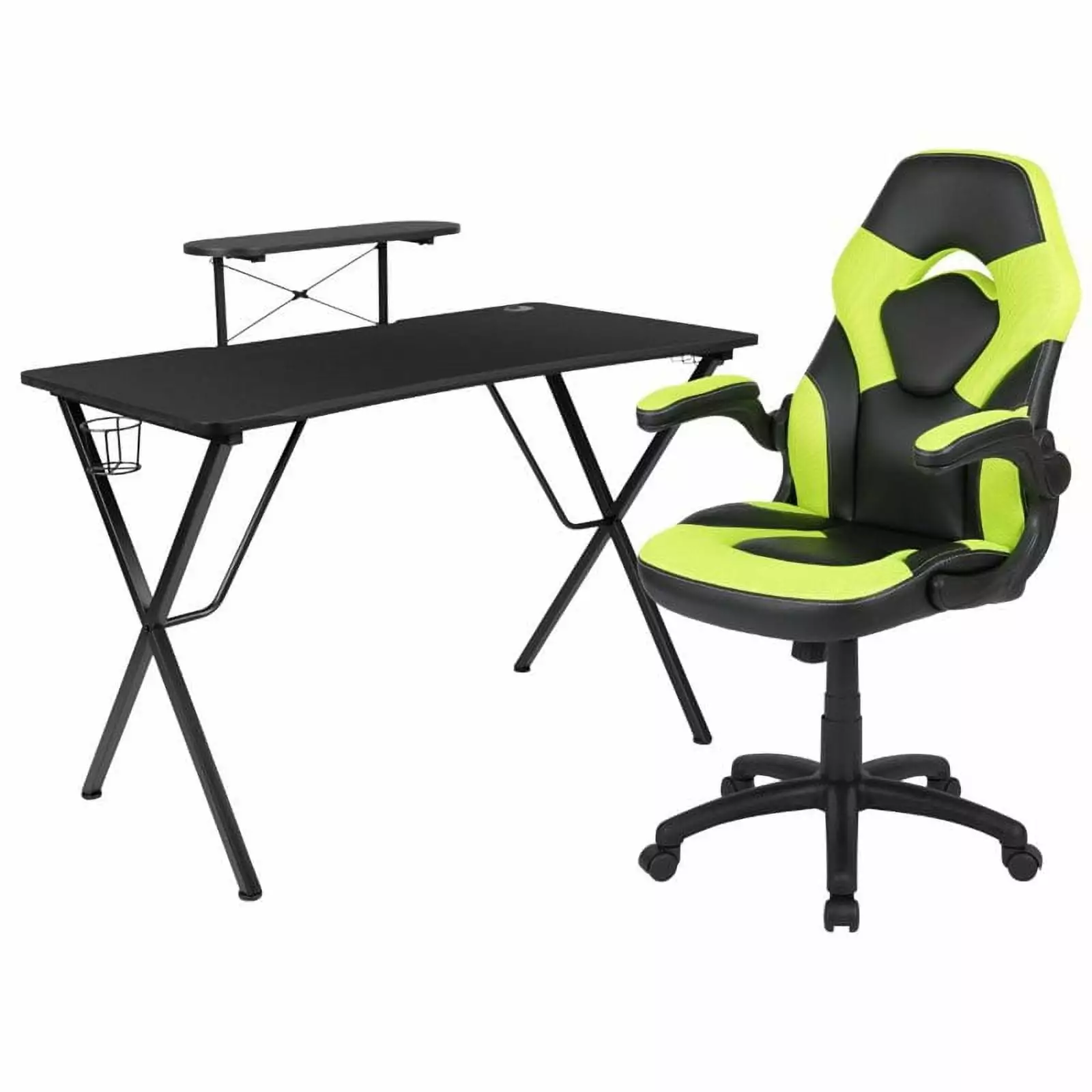 Bowery Hill 2 Piece Gaming Desk Set Monitor Stand Black and Green Home Office