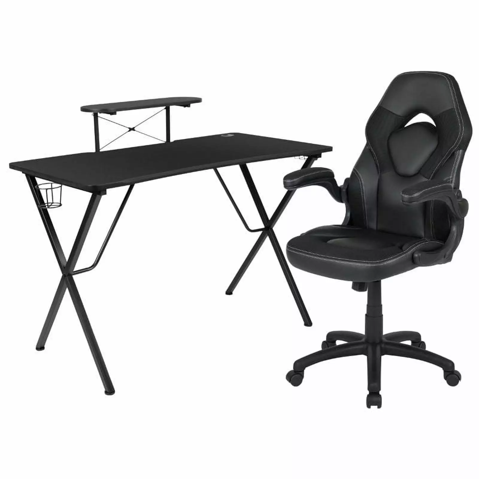 Bowery Hill 2 Piece Gaming Desk Set Monitor Stand Black