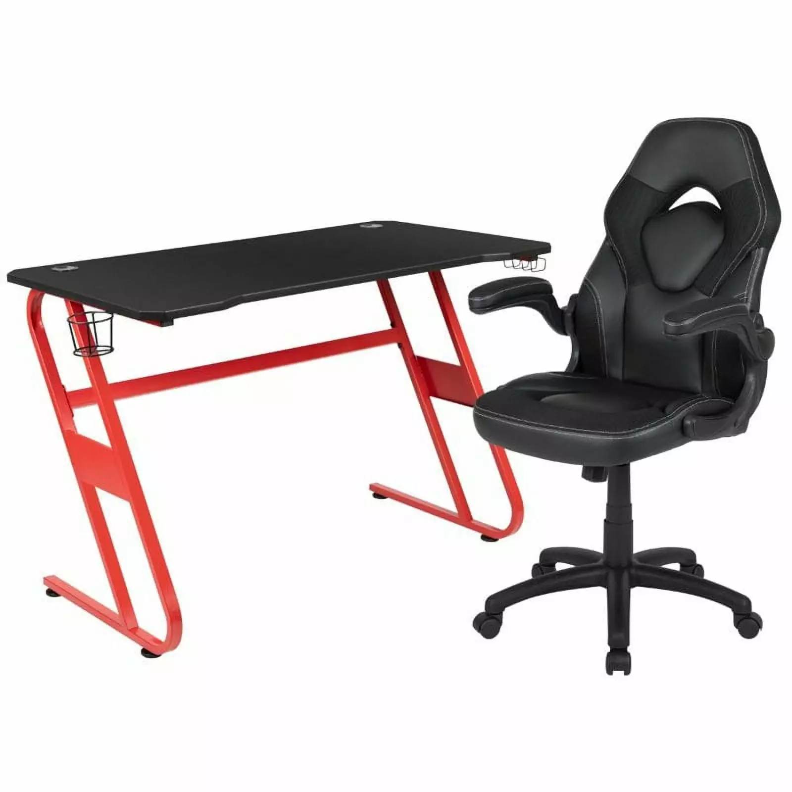 Bowery Hill 2 Piece Z-Frame Gaming Desk Set Red and Black Gamers
