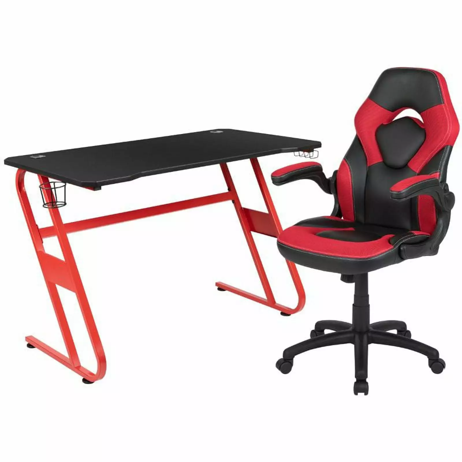 Bowery Hill 2 Piece Z-Frame Gaming Desk Set Red and Black Gamers