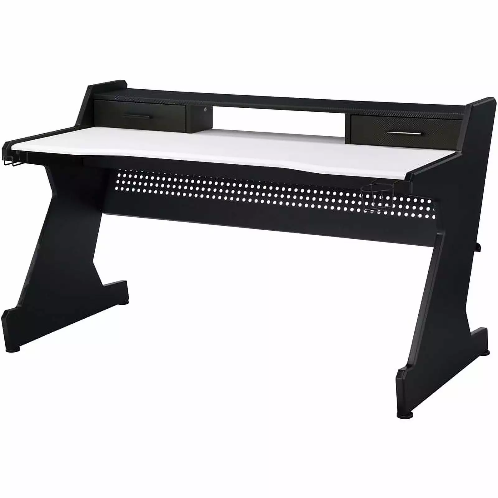 Bowery Hill Wooden Top 2-Drawer Gaming Table Metal Frame Black and White