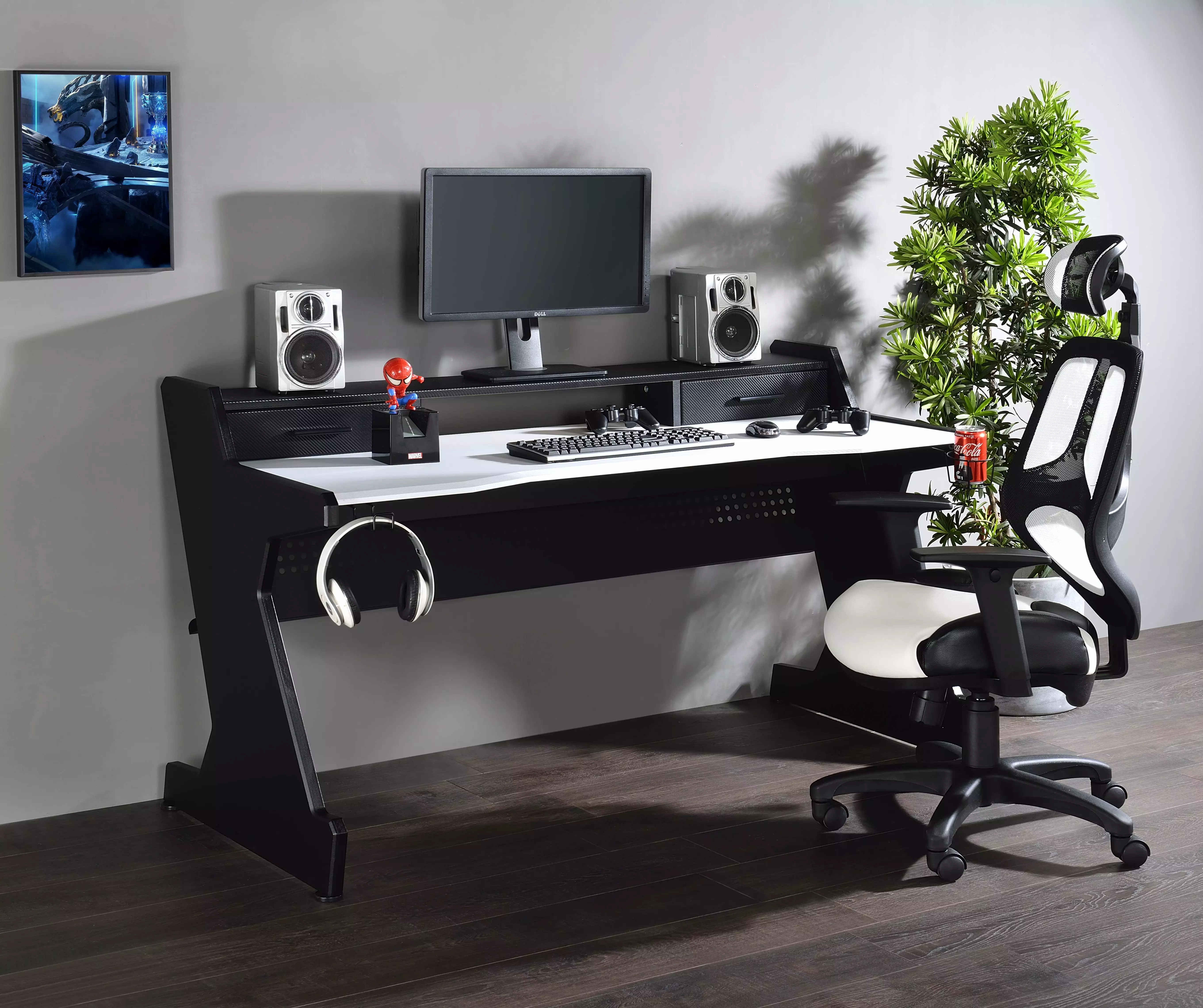 CoSoTower Gaming Table Black & White Finish 48 Inch Compact Computer Desk