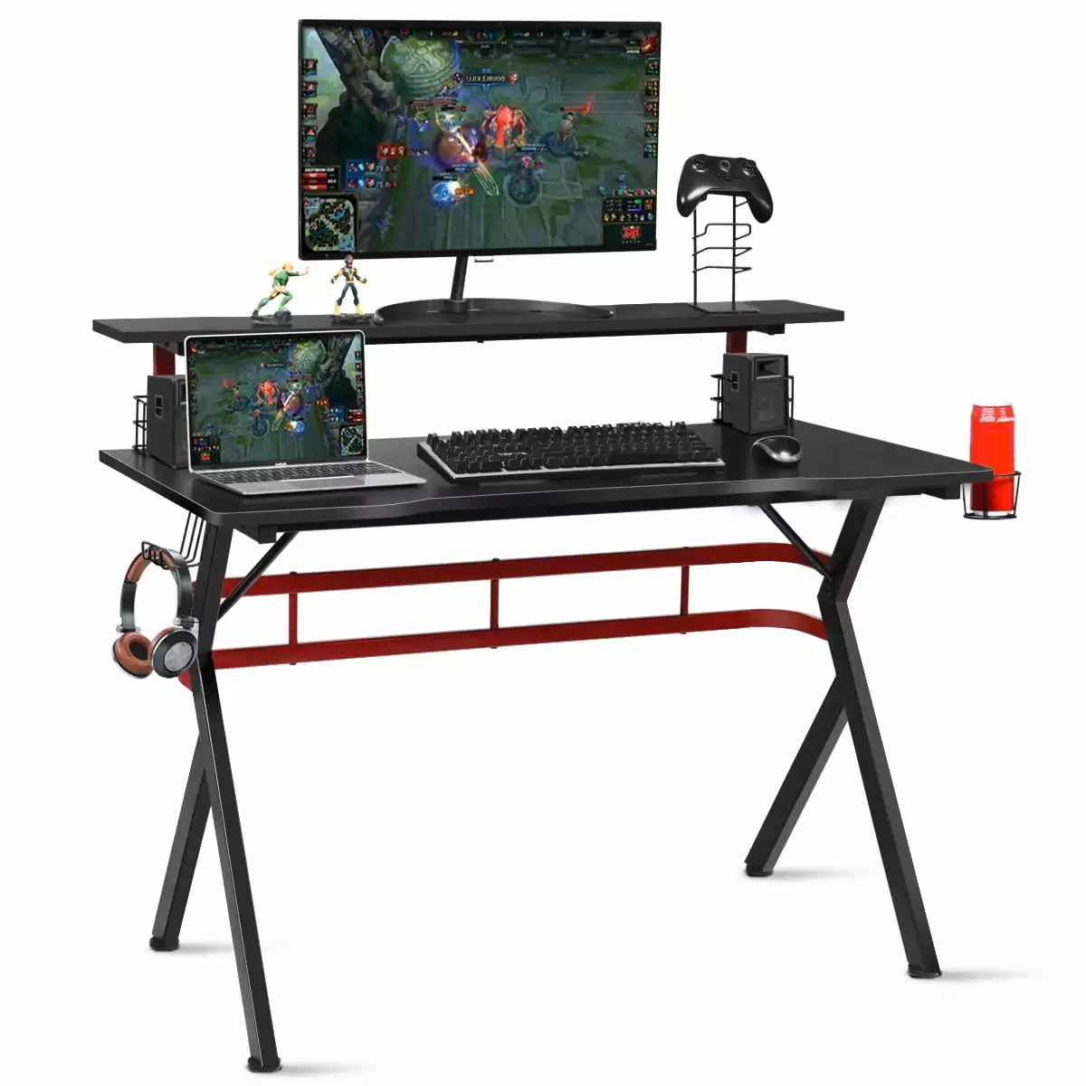 Costway Gaming Computer Desk Monitor Shelf Storage Controller Headphone Speaker