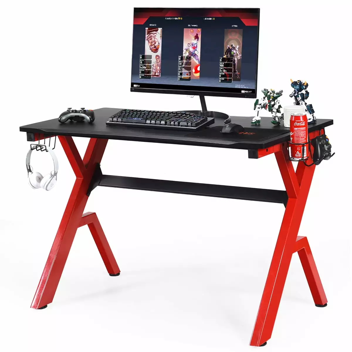 Costway Gaming Desk Computer Desk Controller Headphone Storage Mouse Pad Cup Holder