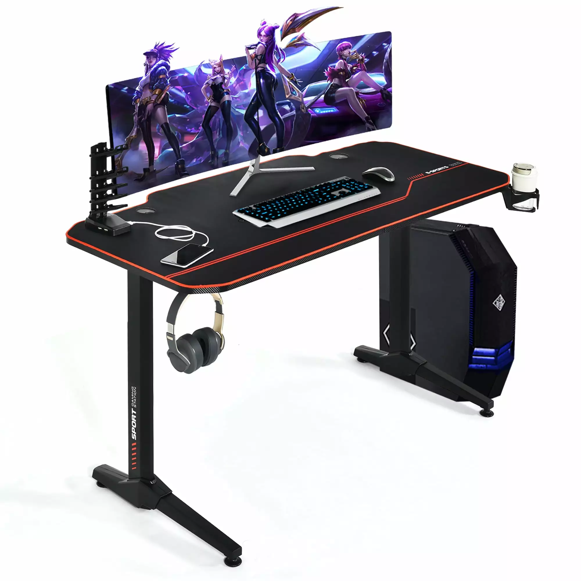 Costway 55 Gaming Desk T Shaped Computer Desk Full Desk Mouse Pad Gaming Handle Rack