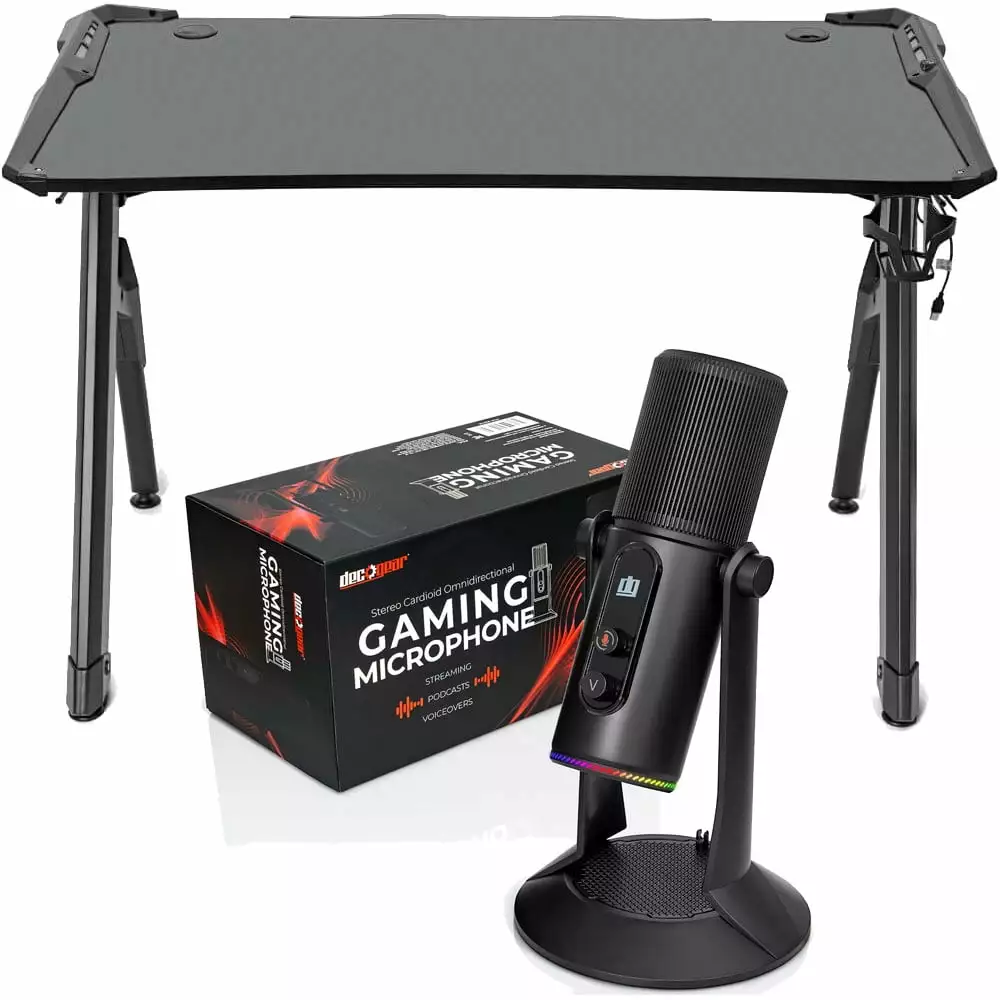 Deco Gear 47 LED Gaming Desk Carbon Fiber Surface PC USB Microphone Bundle