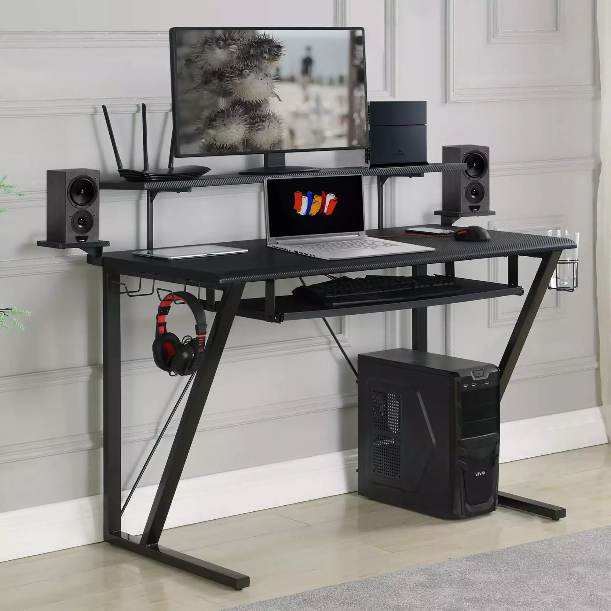 DeeHome Black and Gunmetal Gaming Desk Keyboard Tray