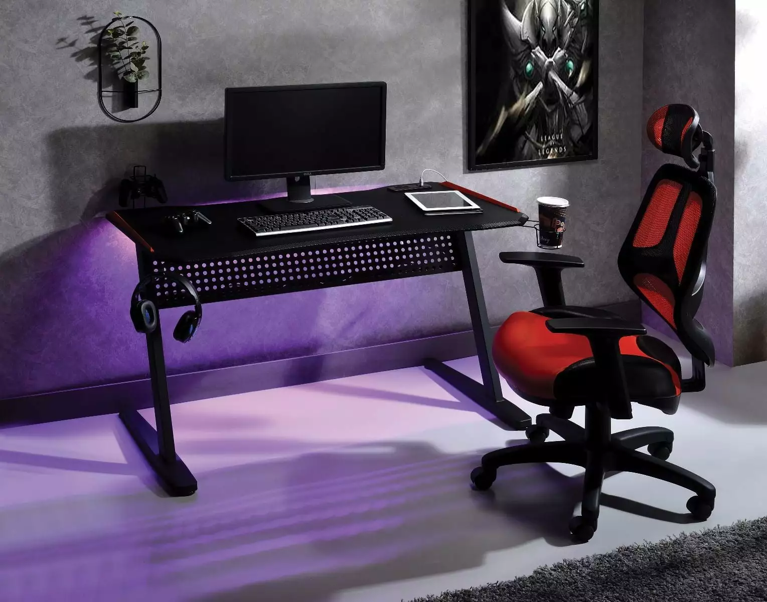 DeeHome Dragi Gaming Table USB Port Black Red Finish 93125