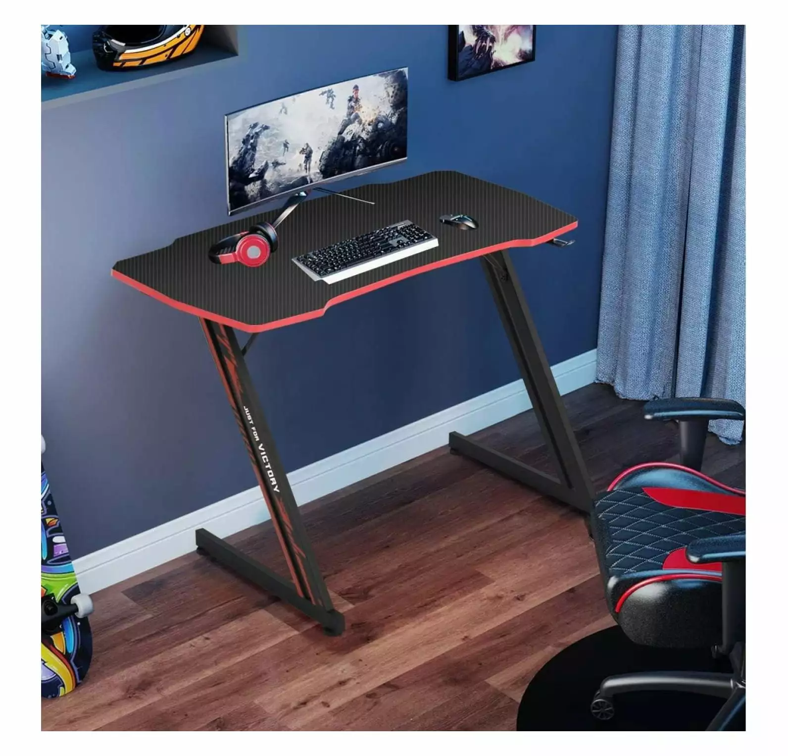 Drevy 35 Gaming Desk Red Z Shaped Carbon Fiber PC Table Headphone Hook Game Player