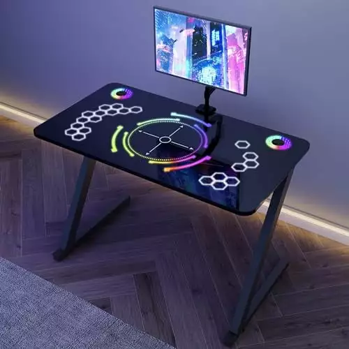 ELECWISH Battlestation S-001 Tempered Glass Desktop RGB Lighting Gaming Desk 43 Inch Small Space