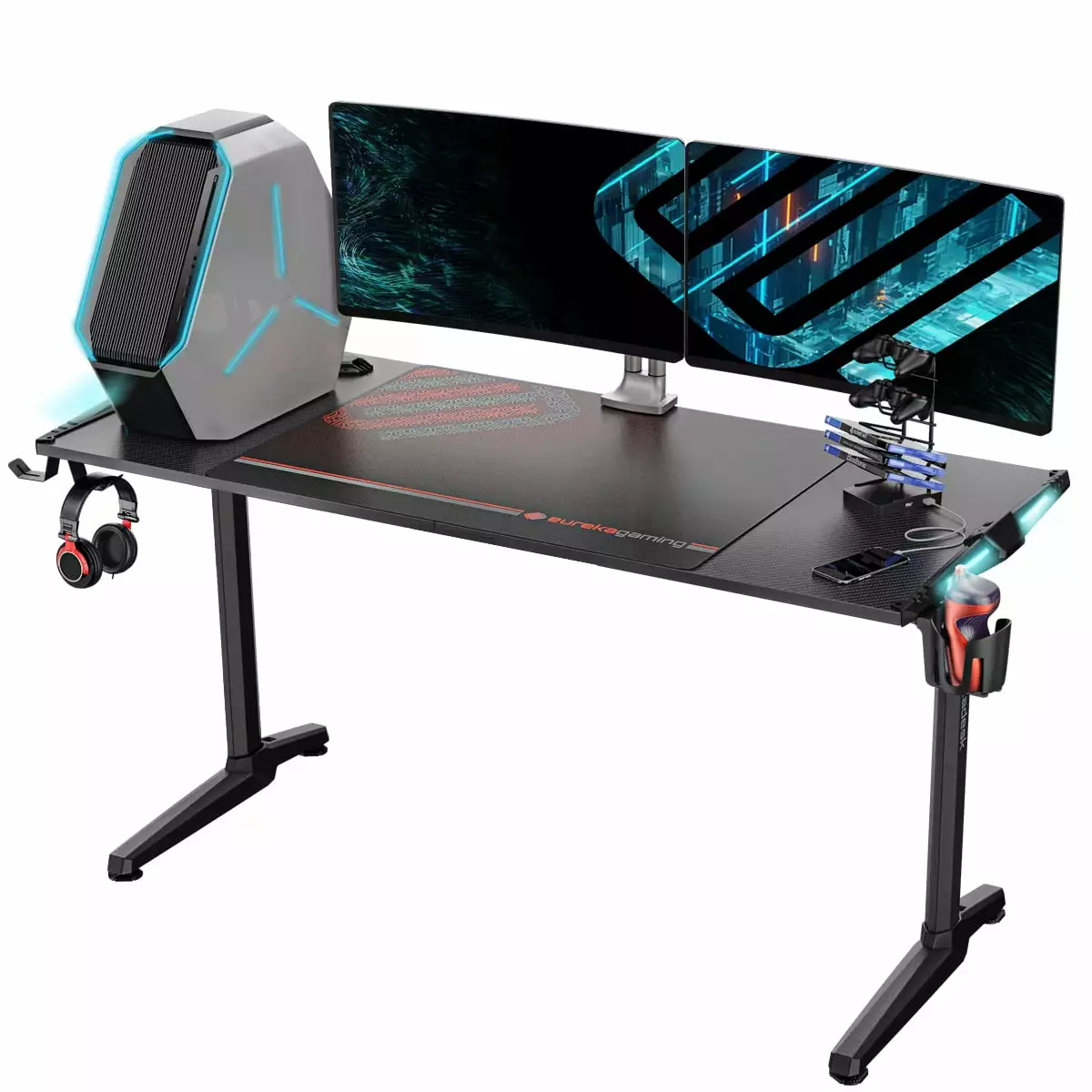 Eureka Ergonomic 55 Inch Black Gaming Computer Desk RGB Lights Home Office