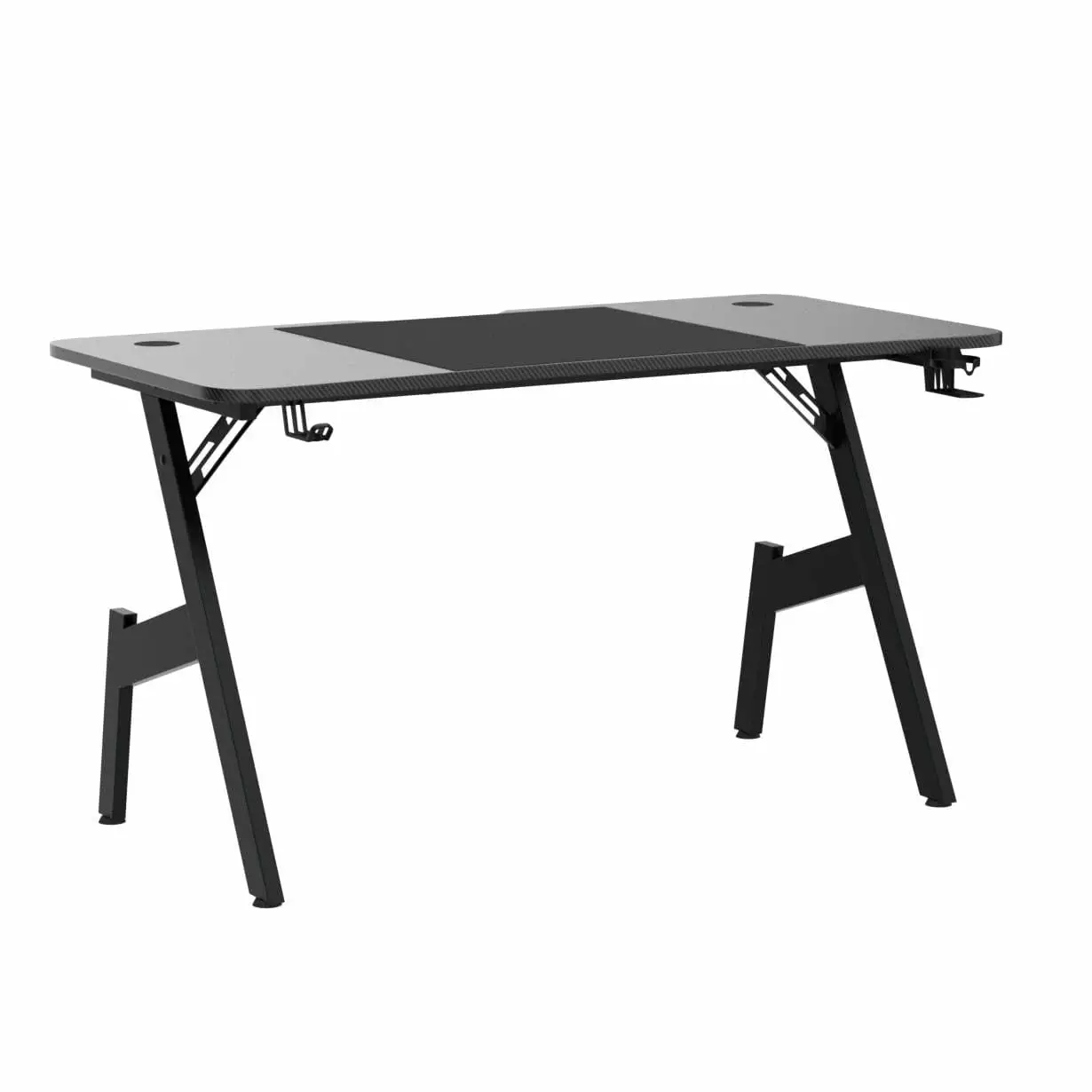 47-Inch Black Gaming Desk Cup Holder Headphone Hook Carbon Fiber Surface Ergonomic PC Workstation FHWMCCL