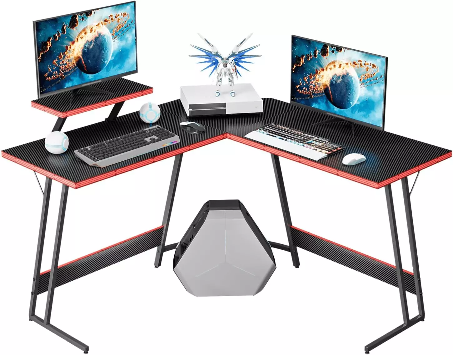 Homall L Shaped Gaming Desk 47 Inch Computer Corner PC Desk Large Monitor Riser Stand Black FHWMCCL