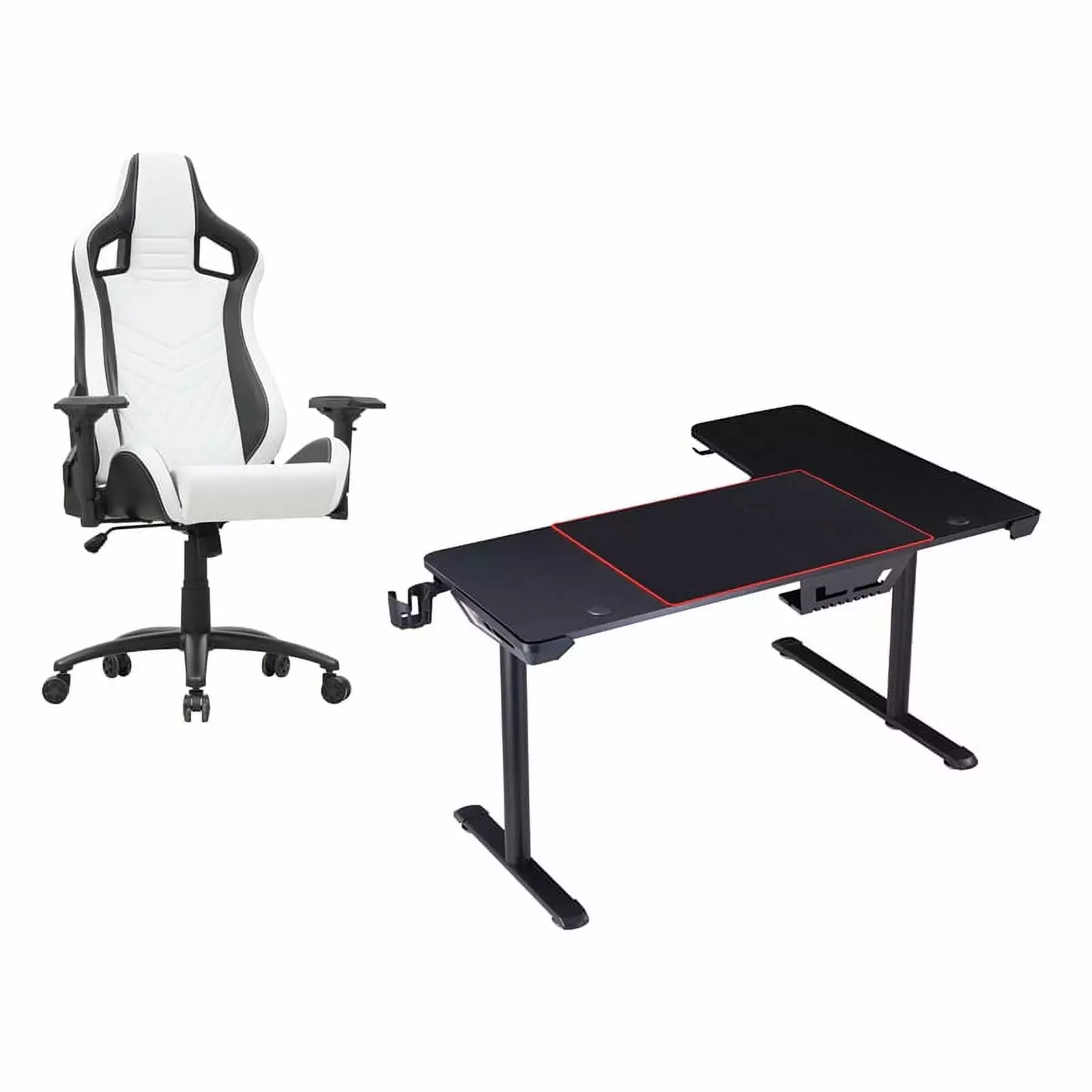 Furniture America Valay 2-Piece Metal Gaming Desk and White Gaming Chair Set