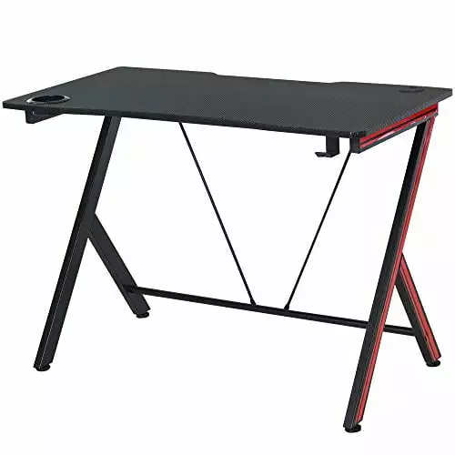 41 Inch HOMCOM Gaming Computer Desk Carbon Fiber Surface and Cable Management FuXuan
